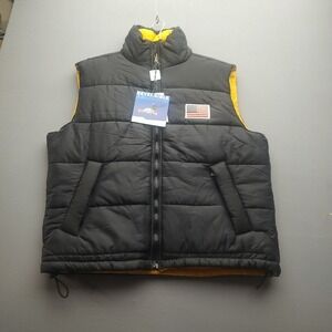 K.A.D Men's Reversible‎ Puffer Black Yellow Vest Large NWT